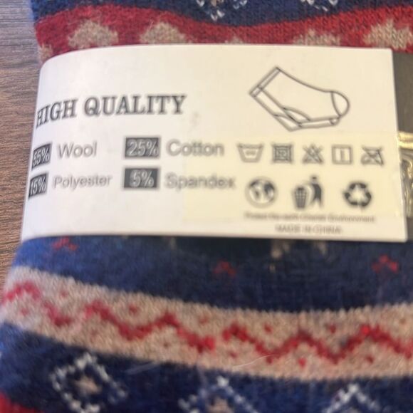 Woman’s Wool Blend Patterned Socks - Blue and Red - Picture 3 of 3